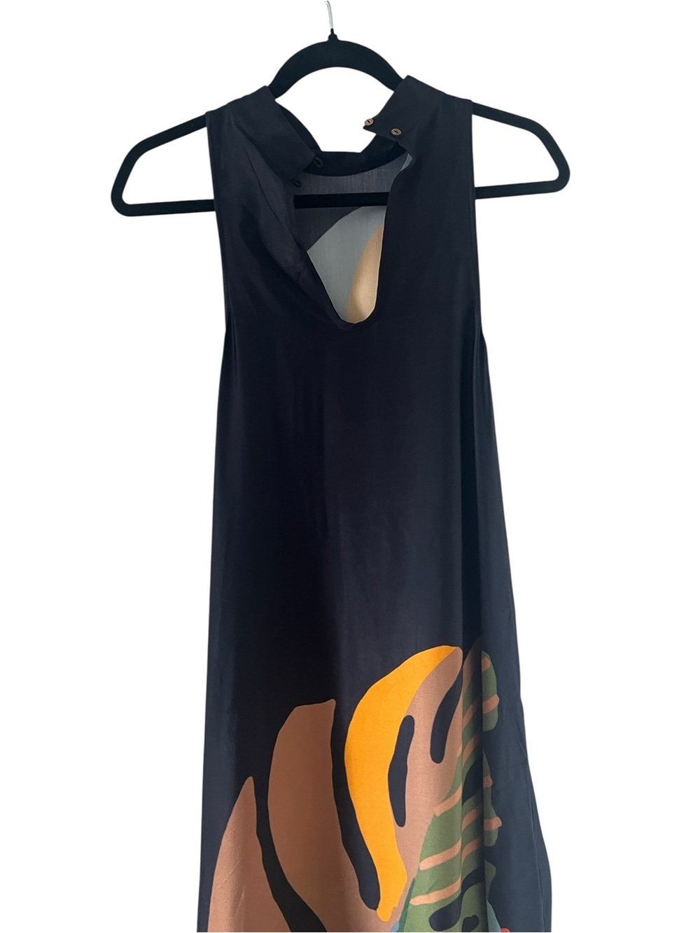 Farm Rio For Anthropologie Tropical Black Halter Leaf Print Dress Size XS - Picture 5 of 16